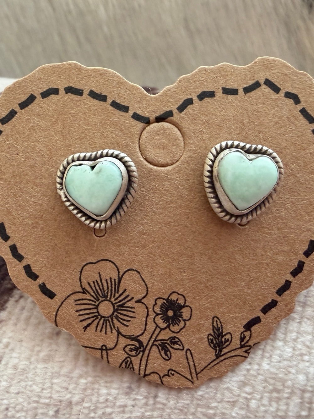 ❤️ Paloma Variscite Heart Shaped Matte Brushed Sterling Stud Earrings - Picture 3 of 12